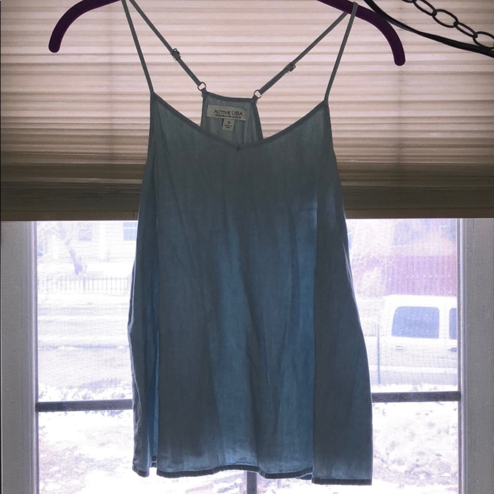 Blue denim racer back tank top